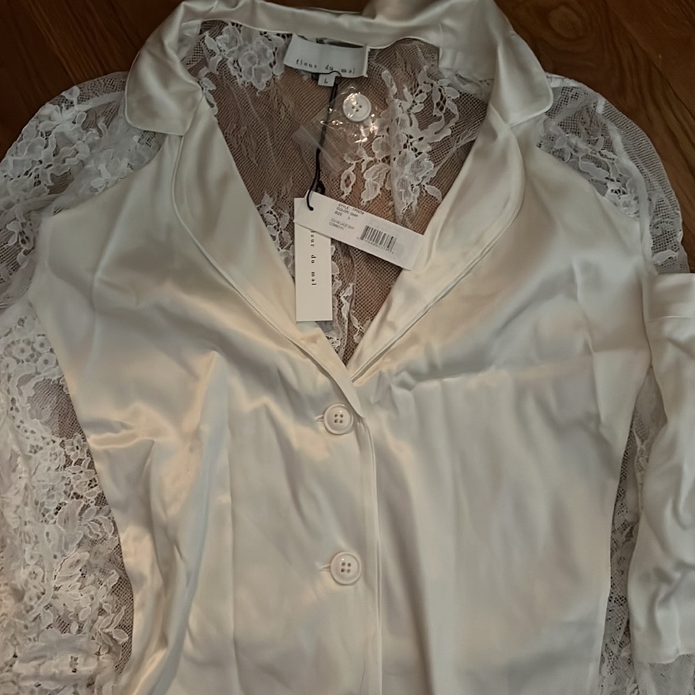 Fleur du Mal Cillis Lace Silk Combo Pj Pant and Top Set size NWT - Picture 4 of 5